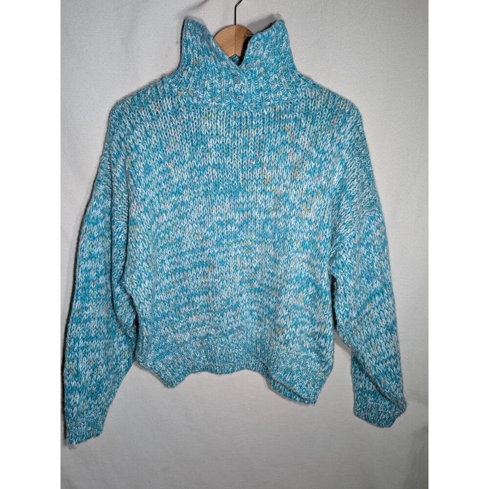 DD Sloane Vtg Womens Colorful‎ Knit Button Up Mock Neck Sweater Sz M 90s